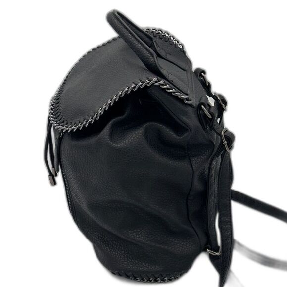 Expressions NYC Black Vegan Leather Backpack w/ Gunmetal Chain Detail NWOT - Picture 3 of 12